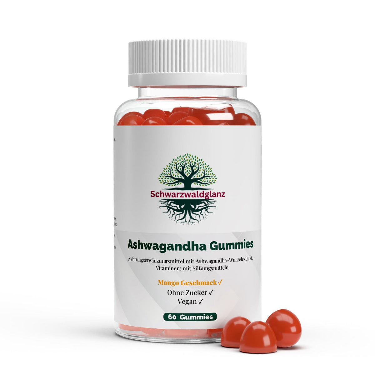 Schwarzwaldglanz Ashwagandha Gummies – Stressabbau, Fokus & Wohlbefinden – Front – hochwertiges Produkt von Schwarzwaldglanz – Produkt vor weißem Hintergrund