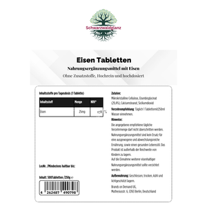 Eisen Bisglycinat 25 mg – 500 Tabletten | Hochdosiert & gut verträglich | Vegan Schwarzwaldglanz