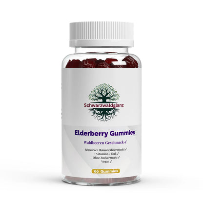 Schwarzwaldglanz Eldenberry Vitamin C + Zink Gummies – Daily Power für dein Immunsystem – Front – hochwertiges Produkt von Schwarzwaldglanz – Produkt vor weißem Hintergrund
