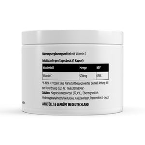 Schwarzwaldglanz Gepuffertes Vitamin C – hochwertig &amp; magenfreundlich – Etikett – hochwertiges Produkt von Schwarzwaldglanz – freigestellt vor neutralem Hintergrund