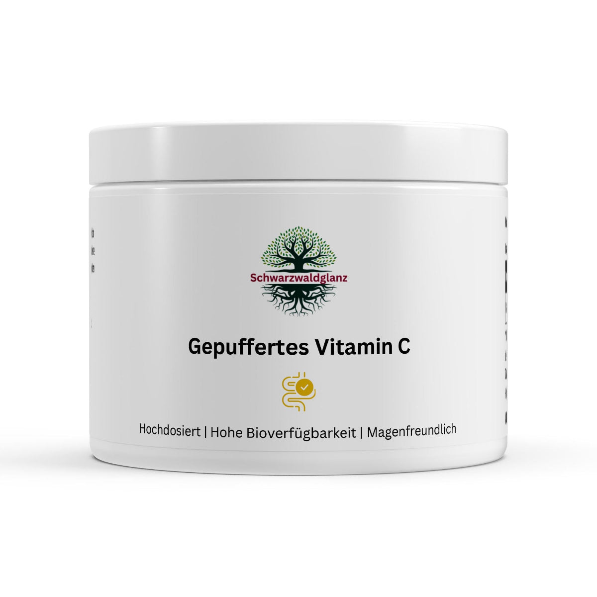 Schwarzwaldglanz Gepuffertes Vitamin C – hochwertig &amp; magenfreundlich – Front – hochwertiges Produkt von Schwarzwaldglanz – freigestellt vor neutralem Hintergrund