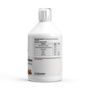 Schwarzwaldglanz Ginseng Power Plus+ – Premium Ginseng Extrakt für Fokus & aktive Tage – Etikett – hochwertiges Produkt von Schwarzwaldglanz – Produkt vor weißem Hintergrund