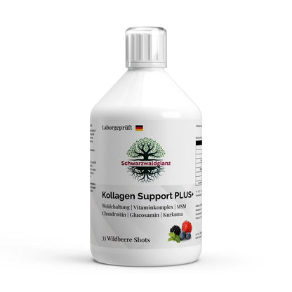 Schwarzwaldglanz Kollagen Support PLUS+ Shots - Wild Berry - 500ml – Front – hochwertiges Produkt von Schwarzwaldglanz – Produkt vor weißem Hintergrund