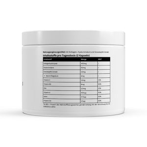 Schwarzwaldglanz Kollagenhydrolysat PLUS – hochwertig & vielseitig – Etikett – hochwertiges Produkt von Schwarzwaldglanz – Produkt vor weißem Hintergrund