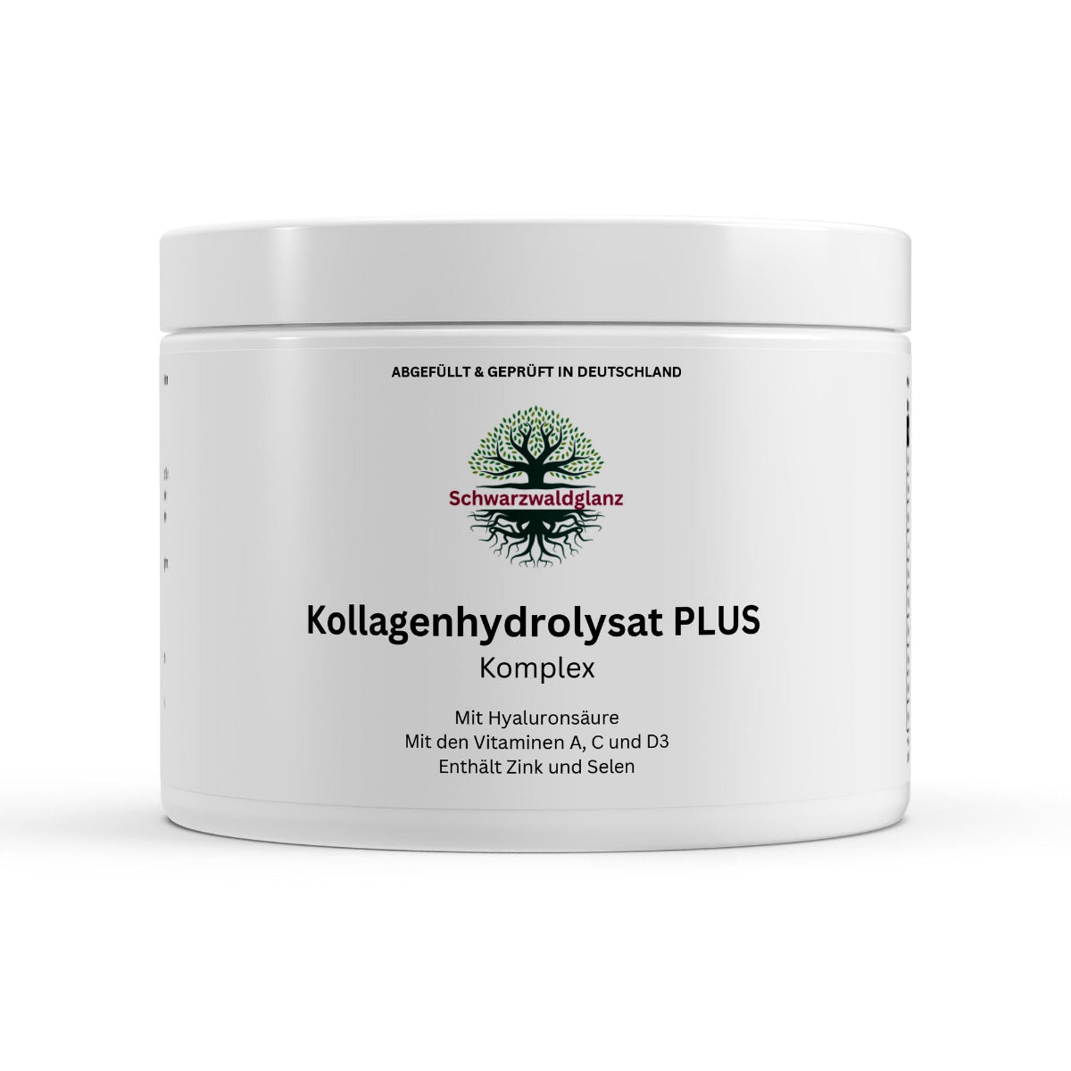 Schwarzwaldglanz Kollagenhydrolysat PLUS – hochwertig & vielseitig – Front – hochwertiges Produkt von Schwarzwaldglanz – Produkt vor weißem Hintergrund