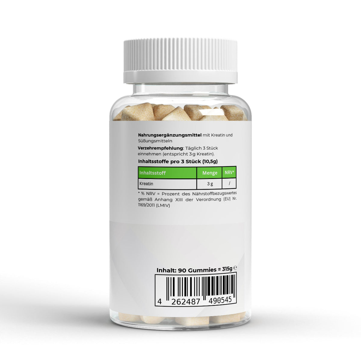 Schwarzwaldglanz Kreatin Gummies - 90 Stk. – Etikett – hochwertiges Produkt von Schwarzwaldglanz – Produkt vor weißem Hintergrund