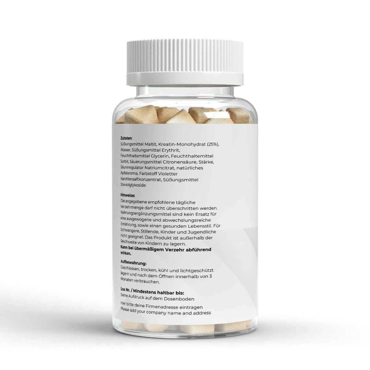 Schwarzwaldglanz Kreatin Gummies - 90 Stk. – Hinweis – hochwertiges Produkt von Schwarzwaldglanz – Produkt vor weißem Hintergrund