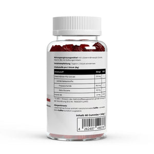 Schwarzwaldglanz Löwenmähne + Vitamin B6 Gummies – Mentale Klarheit, Fokus & Energie – Etikett – hochwertiges Produkt von Schwarzwaldglanz – Produkt vor weißem Hintergrund