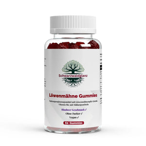 Schwarzwaldglanz Löwenmähne + Vitamin B6 Gummies – Mentale Klarheit, Fokus & Energie – Front – hochwertiges Produkt von Schwarzwaldglanz – Produkt vor weißem Hintergrund