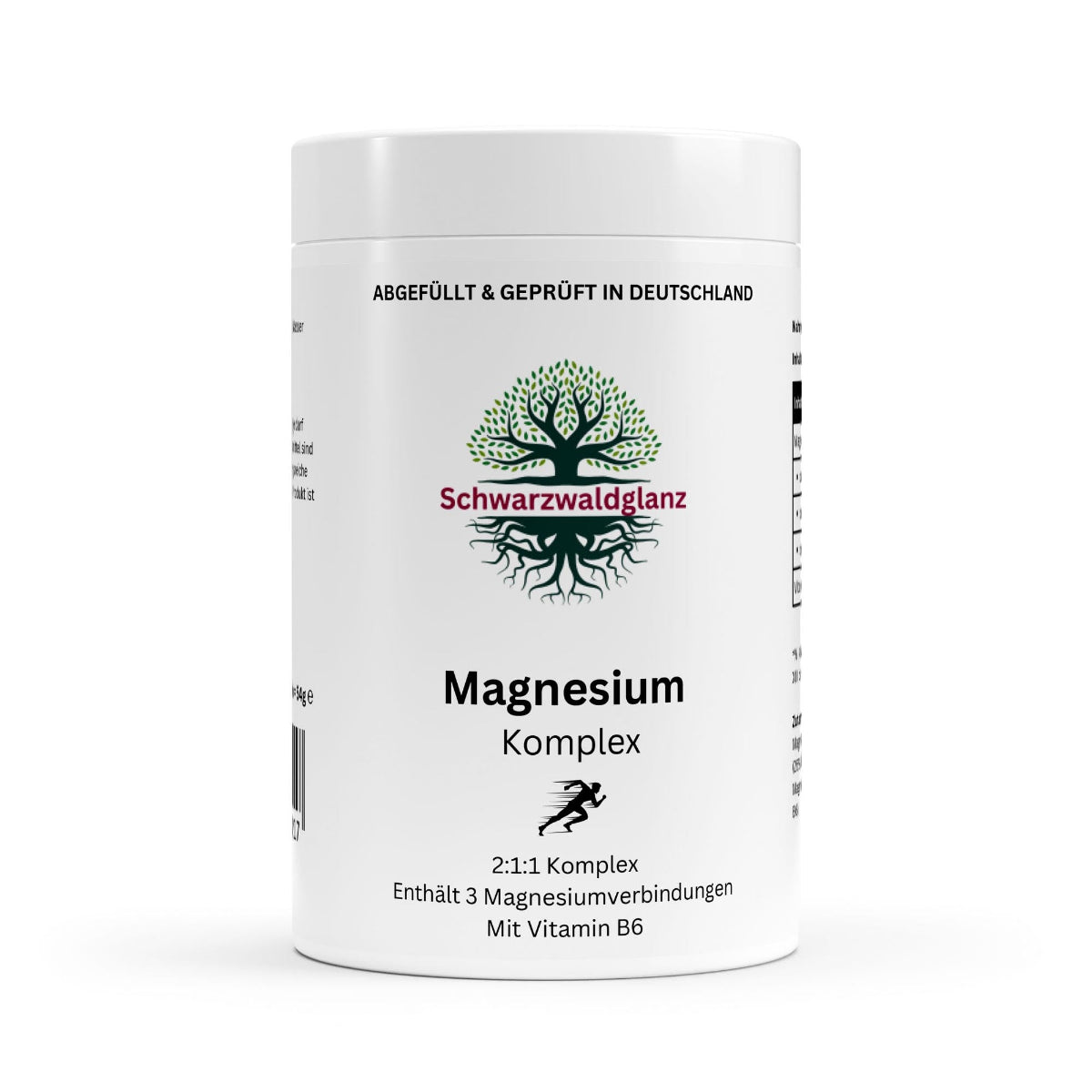 Schwarzwaldglanz Magnesium Komplex + Vitamin B6 - 90 Kapseln – Front – hochwertiges Produkt von Schwarzwaldglanz – Produkt vor weißem Hintergrund