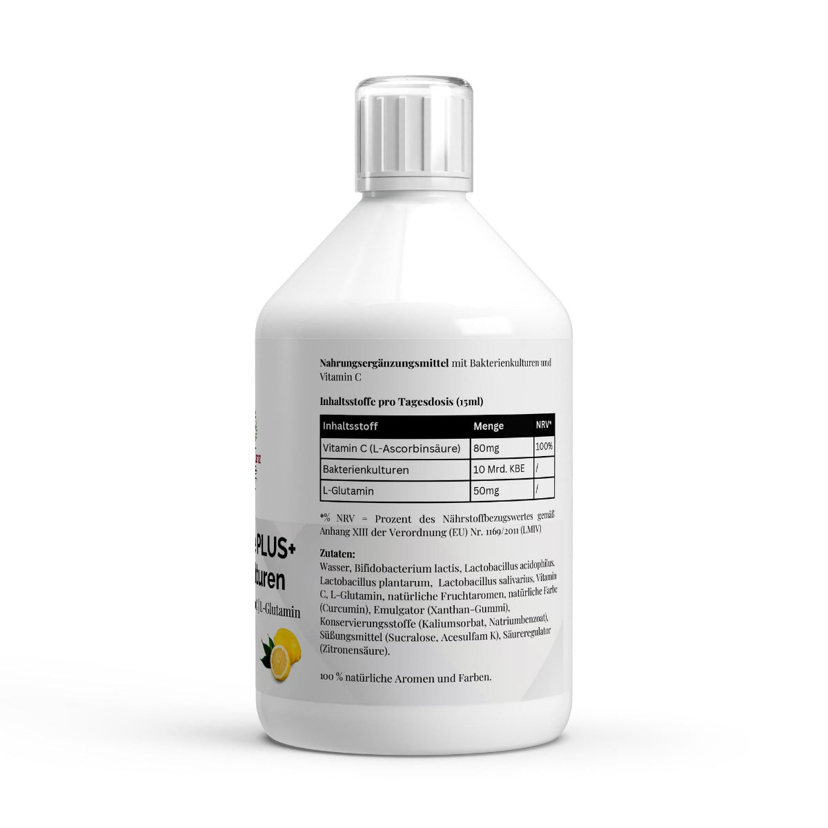 Schwarzwaldglanz Mikroverkapselte Bakterienkulturen in flüssiger Form – Etikett – hochwertiges Produkt von Schwarzwaldglanz – Produkt vor weißem Hintergrund