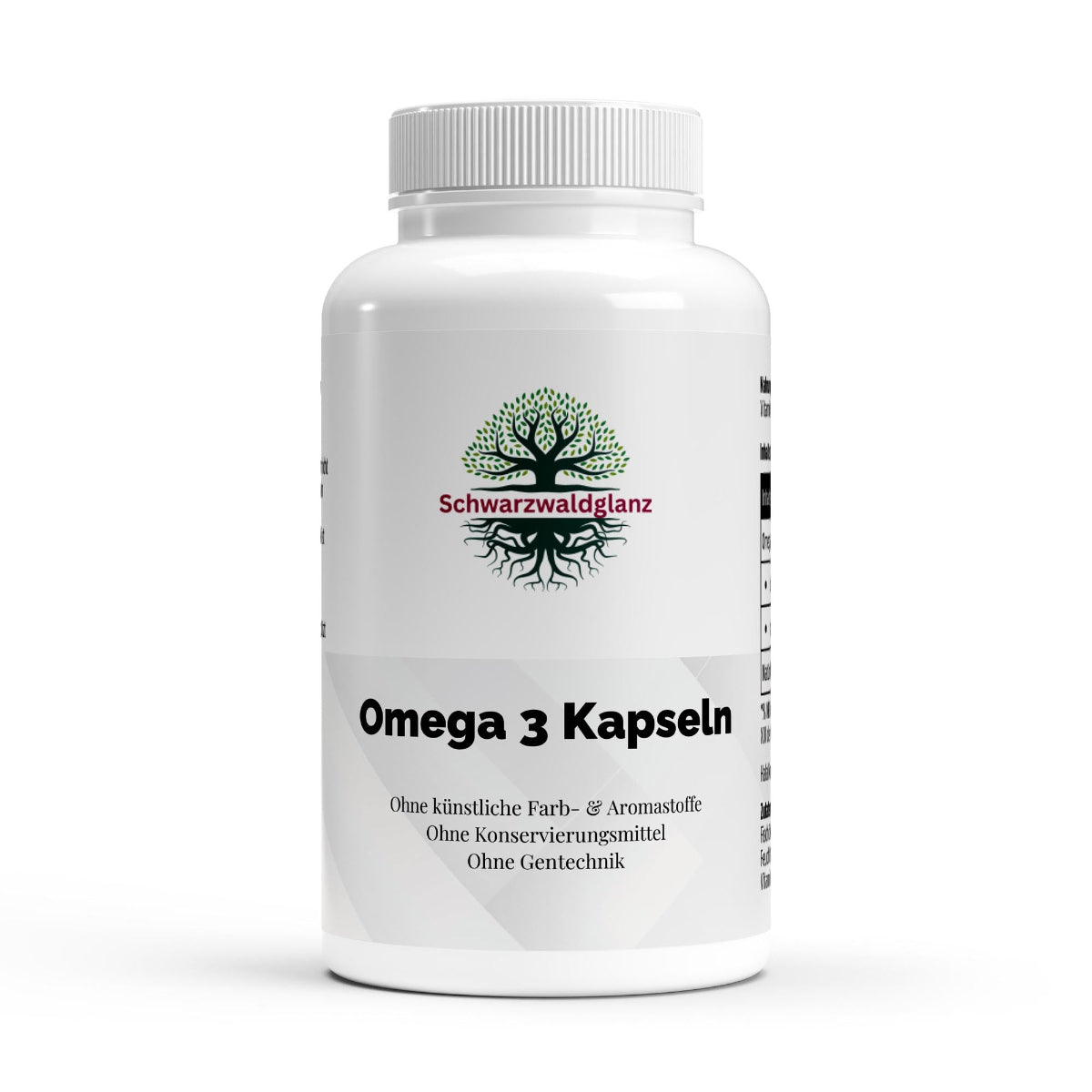 "Schwarzwaldglanz 
Omega 3 Triglyceride Halal - 140 Softgels – Front – hochwertiges Produkt von Schwarzwaldglanz – freigestellt vor neutralem Hintergrund"