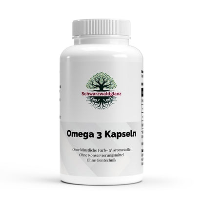 "Schwarzwaldglanz 
Omega 3 Triglyceride Halal - 140 Softgels – Front – hochwertiges Produkt von Schwarzwaldglanz – freigestellt vor neutralem Hintergrund"