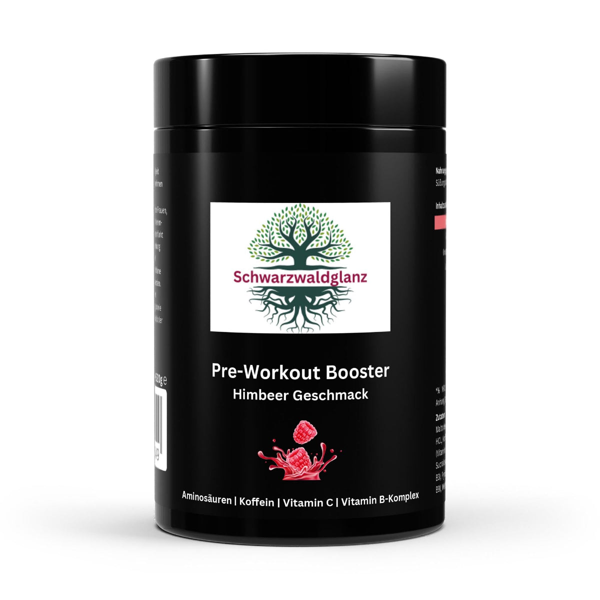 Schwarzwaldglanz Pre-Workout Booster Himbeere – Energie, Fokus & Ausdauer für dein Training – Front – hochwertiges Produkt von Schwarzwaldglanz – freigestellt vor neutralem Hintergrund