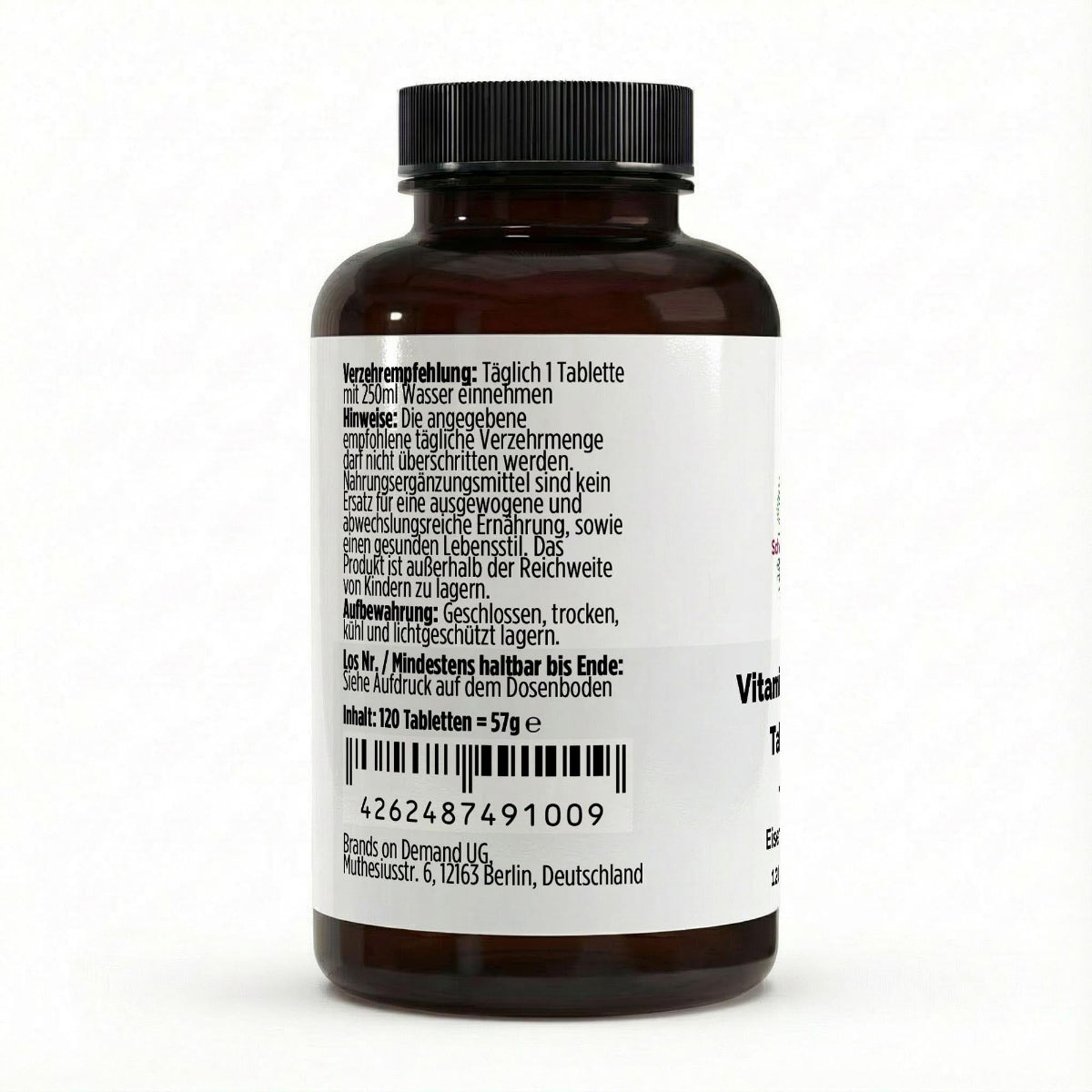 Eisenbisglycinat + Vitamin C – 120 vegane Tabletten|Etikett