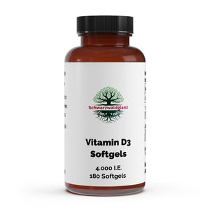 Schwarzwaldglanz Vitamin D3 4.000 IE - 180 Softgels – Front – hochwertiges Produkt von Schwarzwaldglanz – Produkt vor weißem Hintergrund